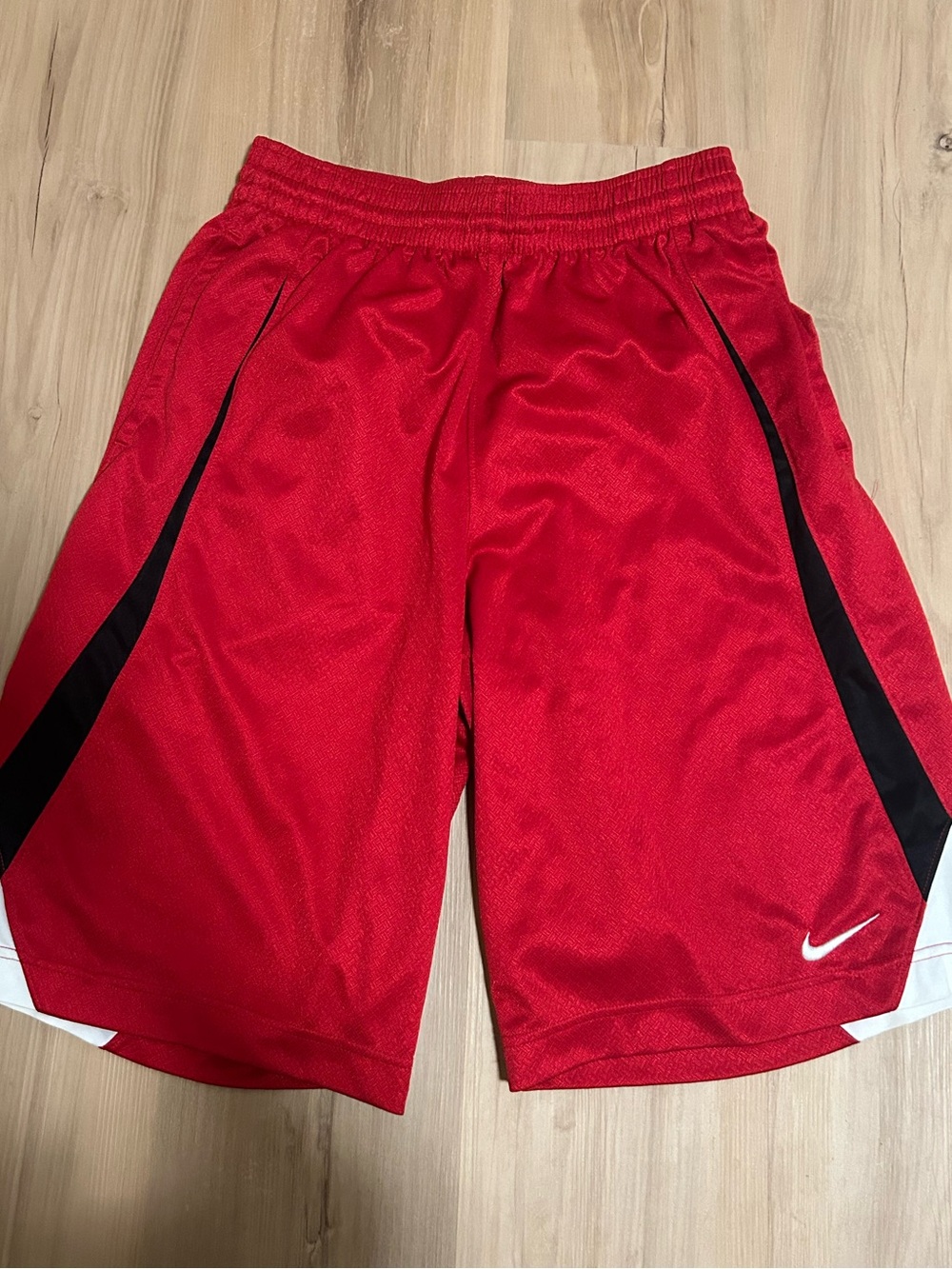 Nike Men’s Red Athletic Shorts with Black & White Panels